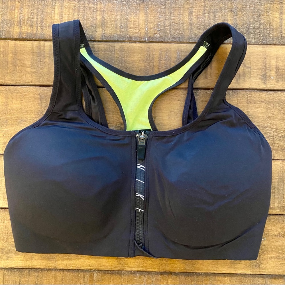 Nike black & yellow front zip Dri-fit sports bra S